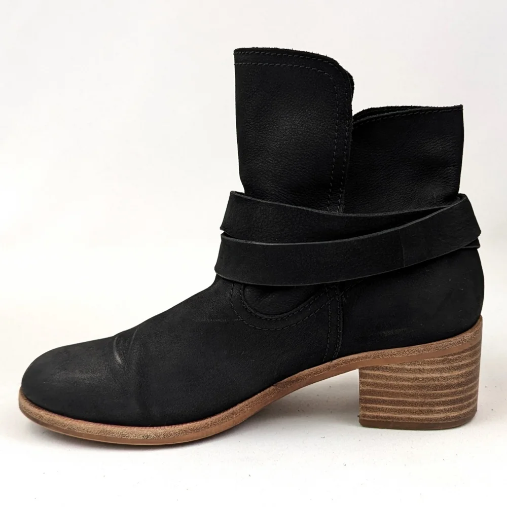 UGG Elora Ankle Boot Nubuck Suede Leather  Strappy Block Heel Scandi Black 7.5
